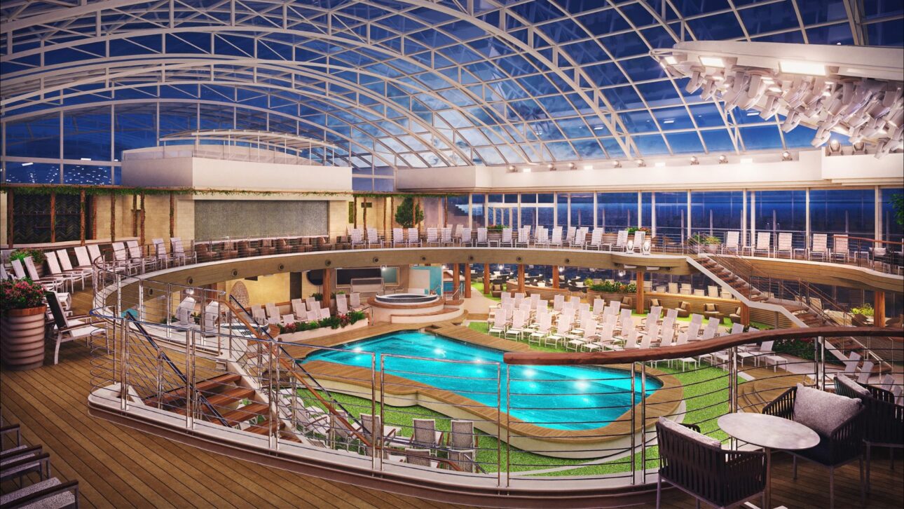 Arvia: megacrucero de 344 metros de P&O Cruises tiene cúpula de vidrio retráctil, cinco piscinas y más de 30 restaurantes a bordo.