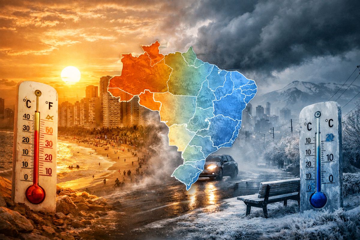 Massa de ar frio muda o Brasil, derruba o calorão, reduz temperaturas e antecipa o outono em várias regiões.