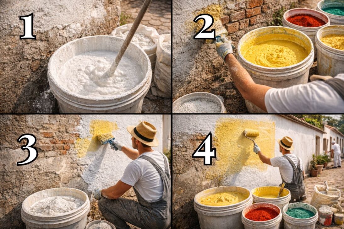 Técnica simple con cal hidratada y colorante mineral renueva muros antiguos y fachadas con bajo costo y aplicación práctica.