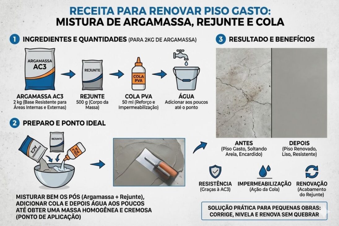 Mezcla simple con argamasa, rejunte, cola y suelo antiguo entra en el radar de las reformas al prometer renovación sin destrozos, nivelado rápido y capa resistente para losa, garaje y acera.