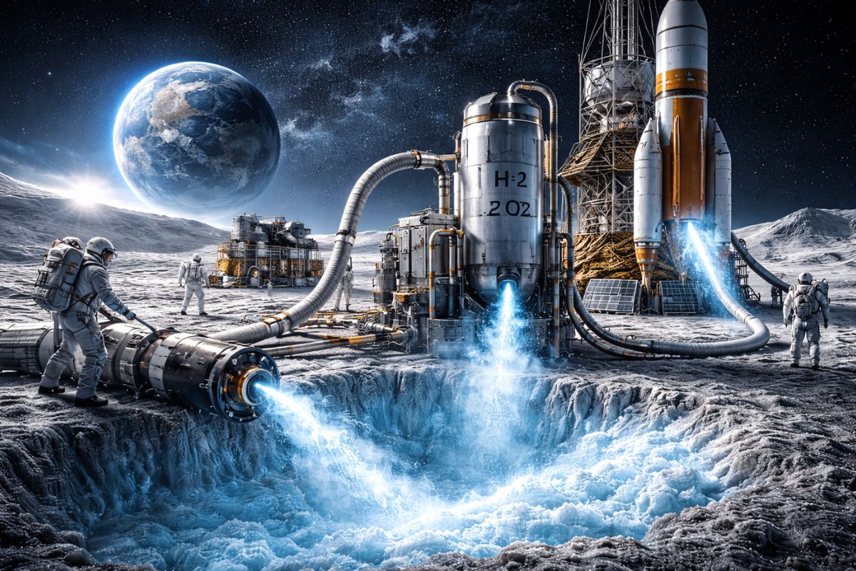NASA testa tecnologia que pode transformar gelo da Lua em combustível para foguetes, permitindo reabastecer módulos espaciais diretamente na superfície