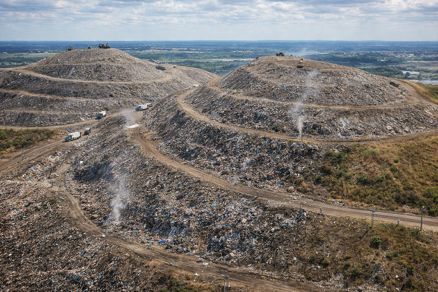 Com 29.000 toneladas de lixo recebidas por dia e colinas de 70 metros de altura, o aterro Fresh Kills, em Nova York, foi por décadas a maior estrutura construída pelo ser humano visível do espaço, e o metano que ainda fermenta embaixo abastece de eletricidade 22.000 residências
