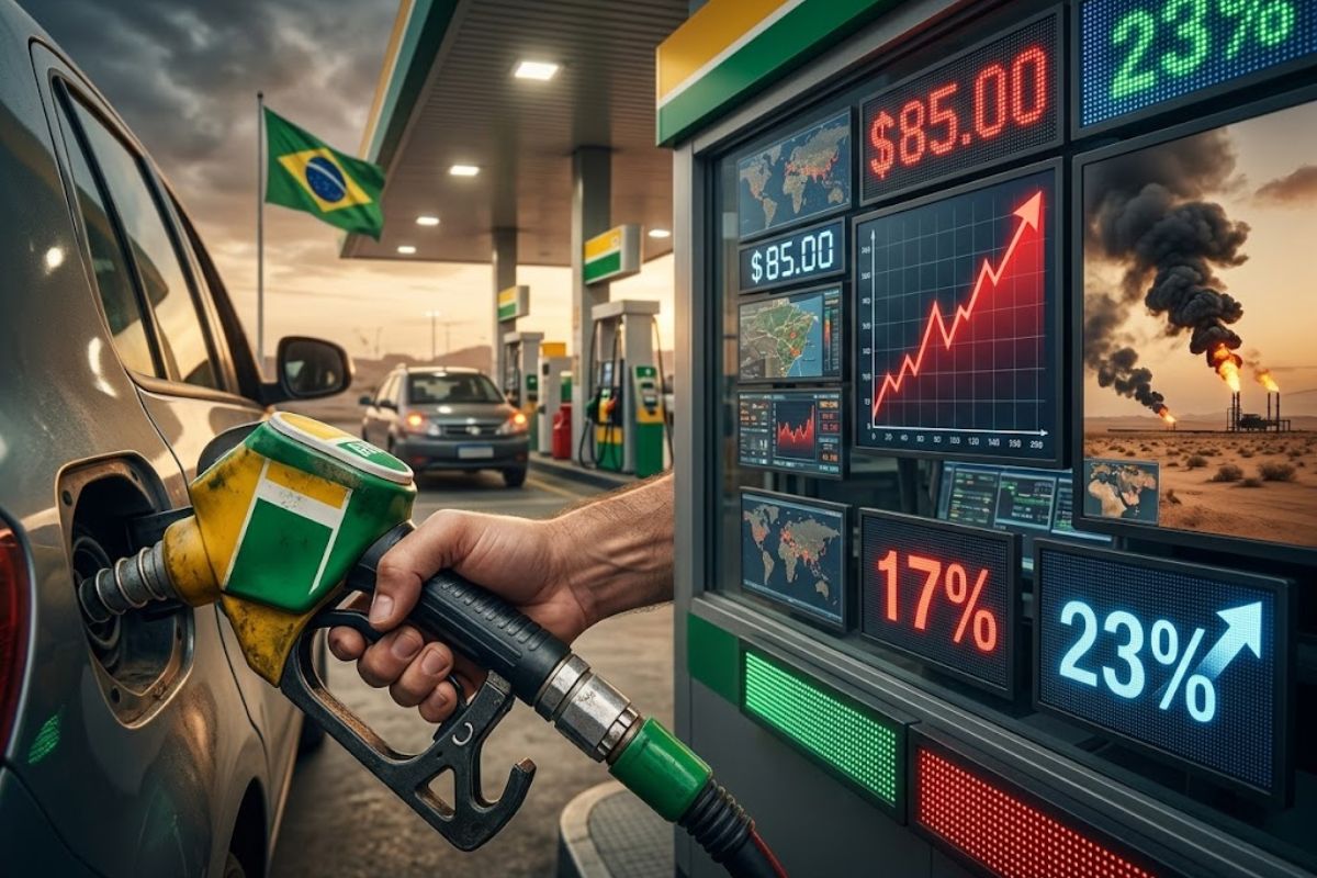 Preço da gasolina no Brasil sobe ao radar com Brent em alta, pressão na Petrobras e defasagem maior no diesel após ataques no Oriente Médio.