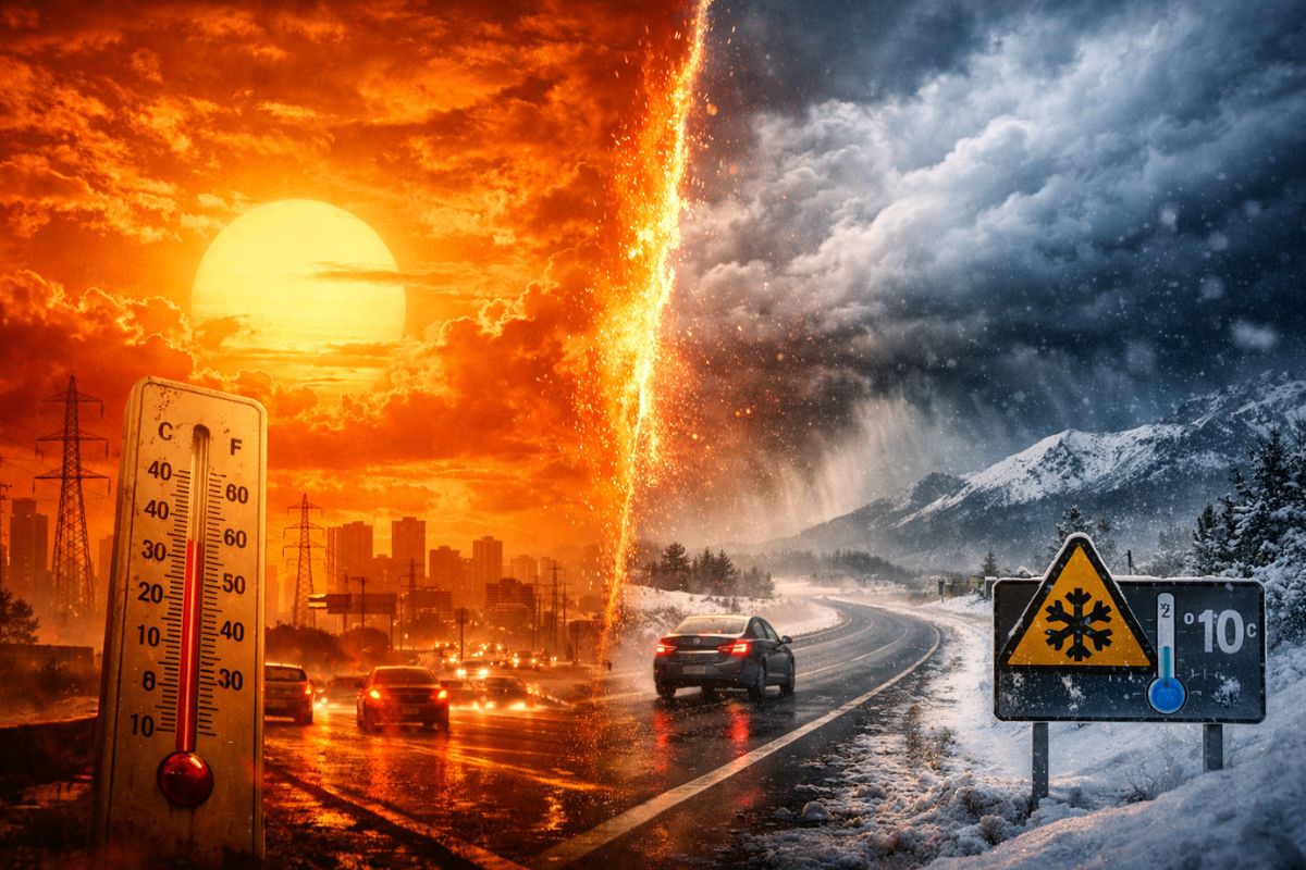 onda de calor com bolha de ar quente e massa de ar quente eleva a máxima de 40°C; ar frio chega ao Sul e encerra a onda no fim de semana.