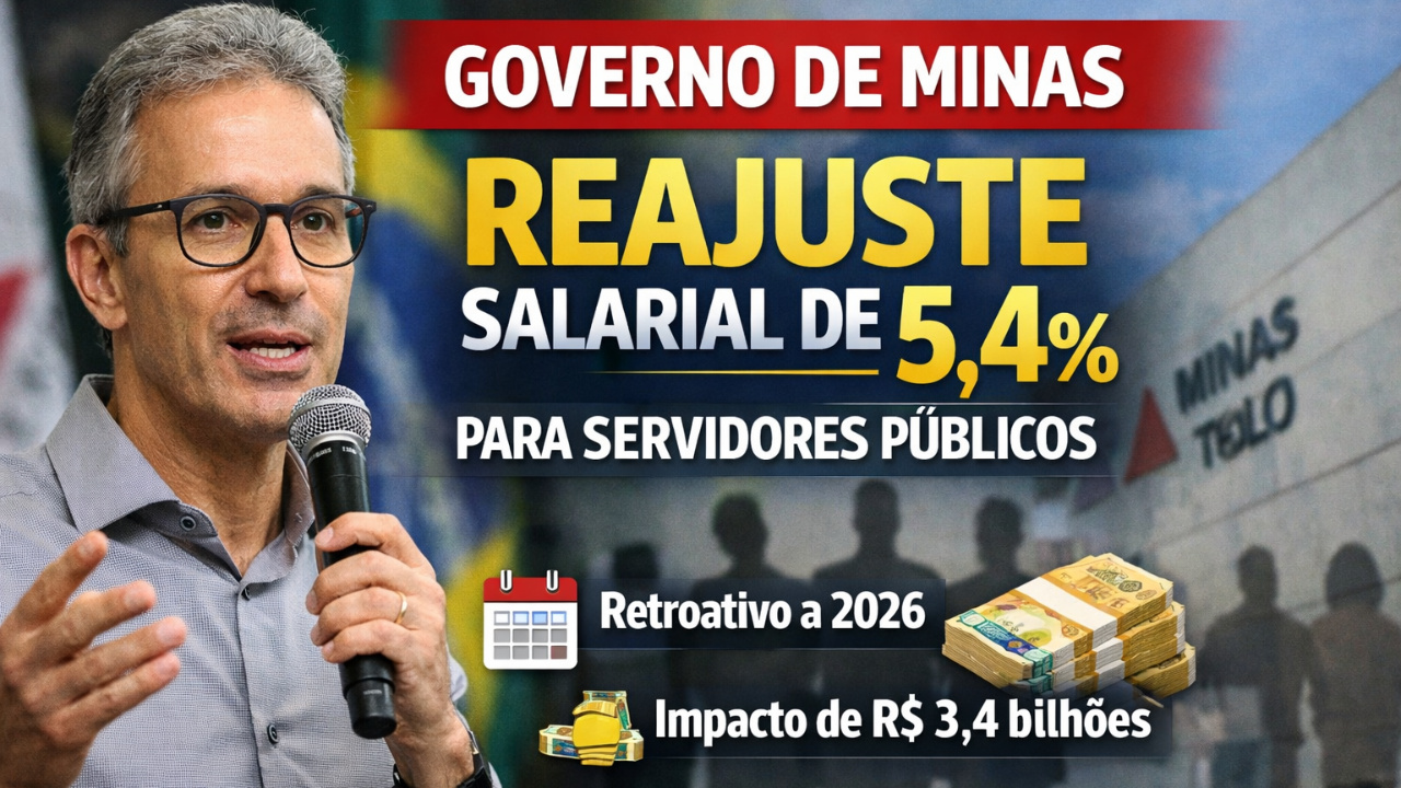 Governo de Minas anuncia reajuste salarial de 5,4% para servidores públicos, com pagamento retroativo e impacto de R$ 3,4 bilhões.