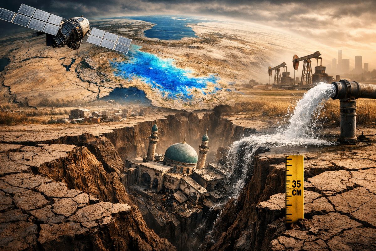 Água subterrânea no Irã entra em colapso quando satélites revelam subsidência extrema em Kerman e perda anual de 1,7 bilhão de m³, com risco de danos permanentes aos aquíferos.