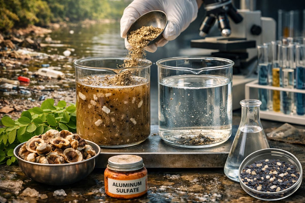 Microplásticos: extrato salino impulsiona coagulação no tratamento e rivaliza com sulfato de alumínio, segundo estudo da Unesp.