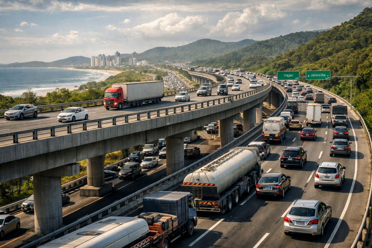BR-101: estrada de dois andares com pistas elevadas entre Itapema e Barra Velha surge como alternativa à Via Mar.