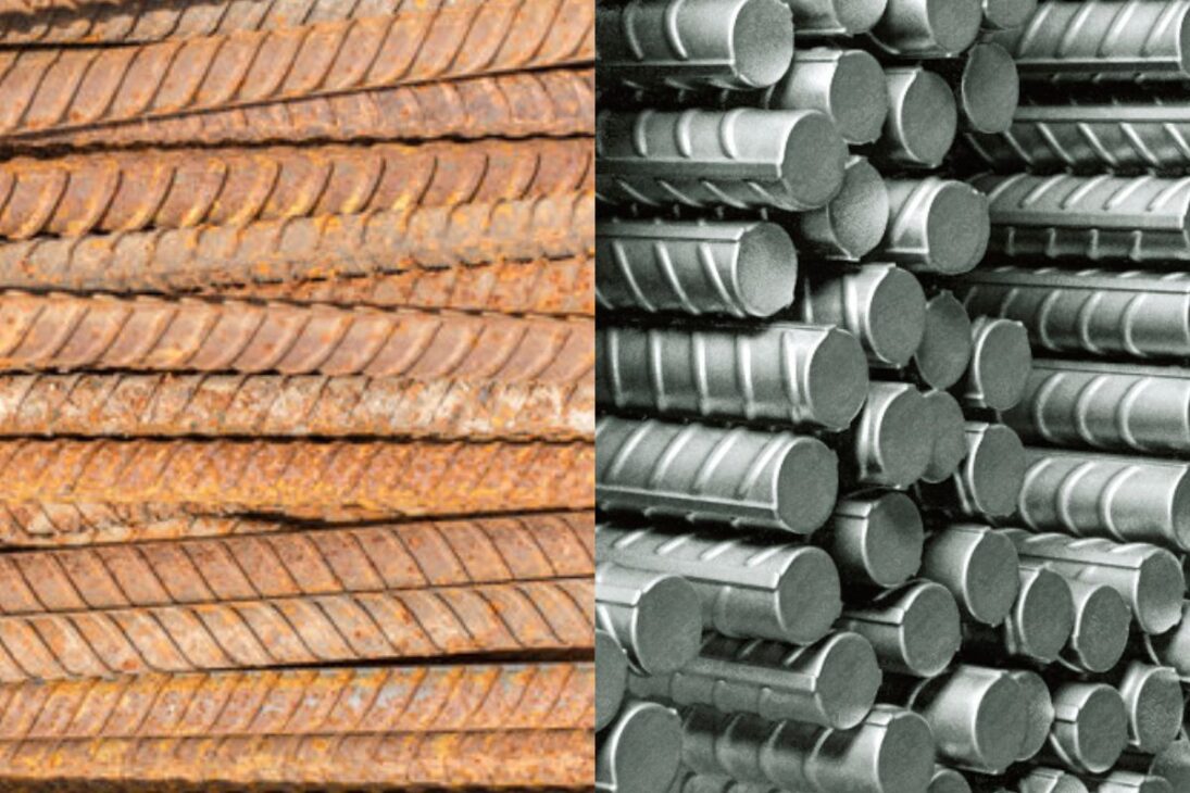 Vergalhão oxidado: oxidación superficial no compromete la estructura, pero la corrosión profunda con pérdida de diámetro exige descarte.