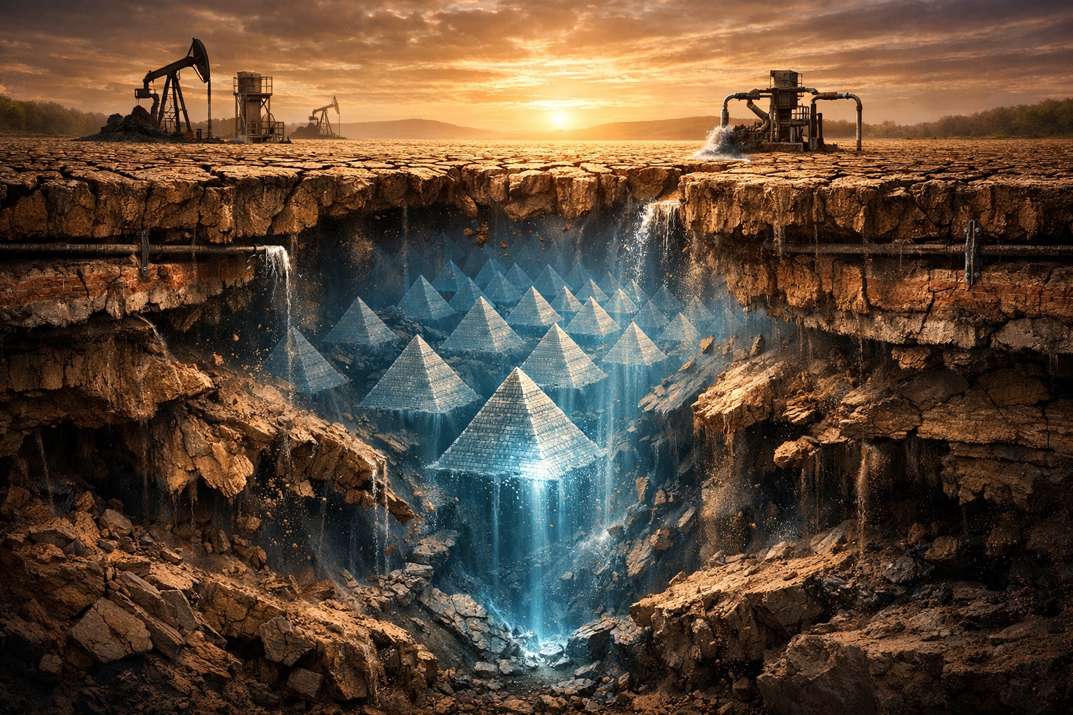 Cientistas emitem alerta após detectarem que o bombeamento excessivo de água subterrânea está destruindo permanentemente a capacidade de armazenamento de aquíferos à taxa de 17 km³ por ano, volume equivalente a 7 mil Pirâmides de Gizé desaparecendo para sempre do subsolo do planeta