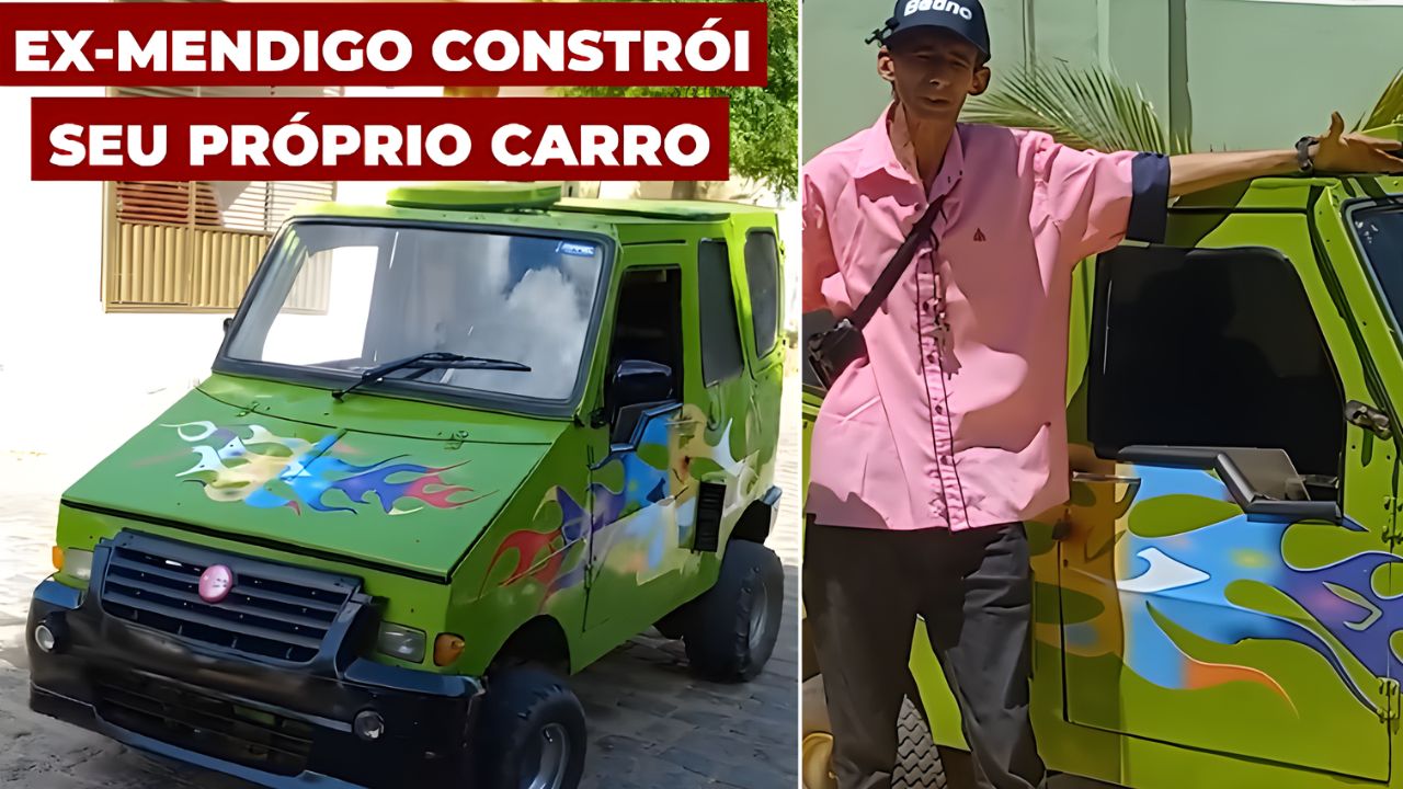 Sem dinheiro e sem ferramentas, um ex-mendigo paraibano juntou por quatro meses R$ 450, comprou chapas de aço enquanto todos riam e diziam que ele estava louco e construiu sozinho, com martelo e talhadeira, um carro artesanal que chegou a 80 km/h na rodovia