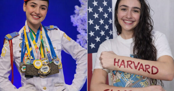 Estudante brasileira comemorando aprovação com bolsa integral em Harvard após processo seletivo internacional.