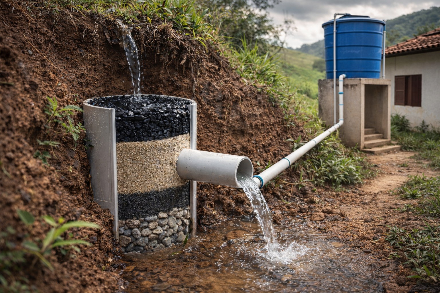 Em vez de poço profundo de R$ 15 mil: Sistema de captação de nascente com filtro de brita, areia e carvão ativado atende pequenas propriedades por menos de R$ 1.000