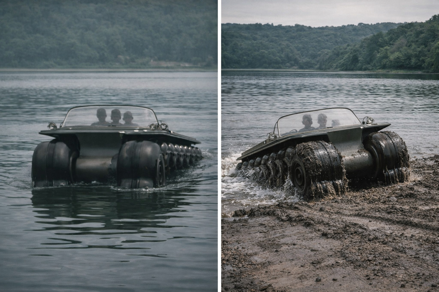 Com pneus gigantes conectados como uma esteira contínua, o sistema Airoll tentou criar veículos anfíbios capazes de atravessar lama, neve, pântanos e rios sem afundar, combinando a mobilidade de rodas infláveis com a tração brutal de tanques militares em um dos projetos experimentais mais curiosos da engenharia de mobilidade extrema
