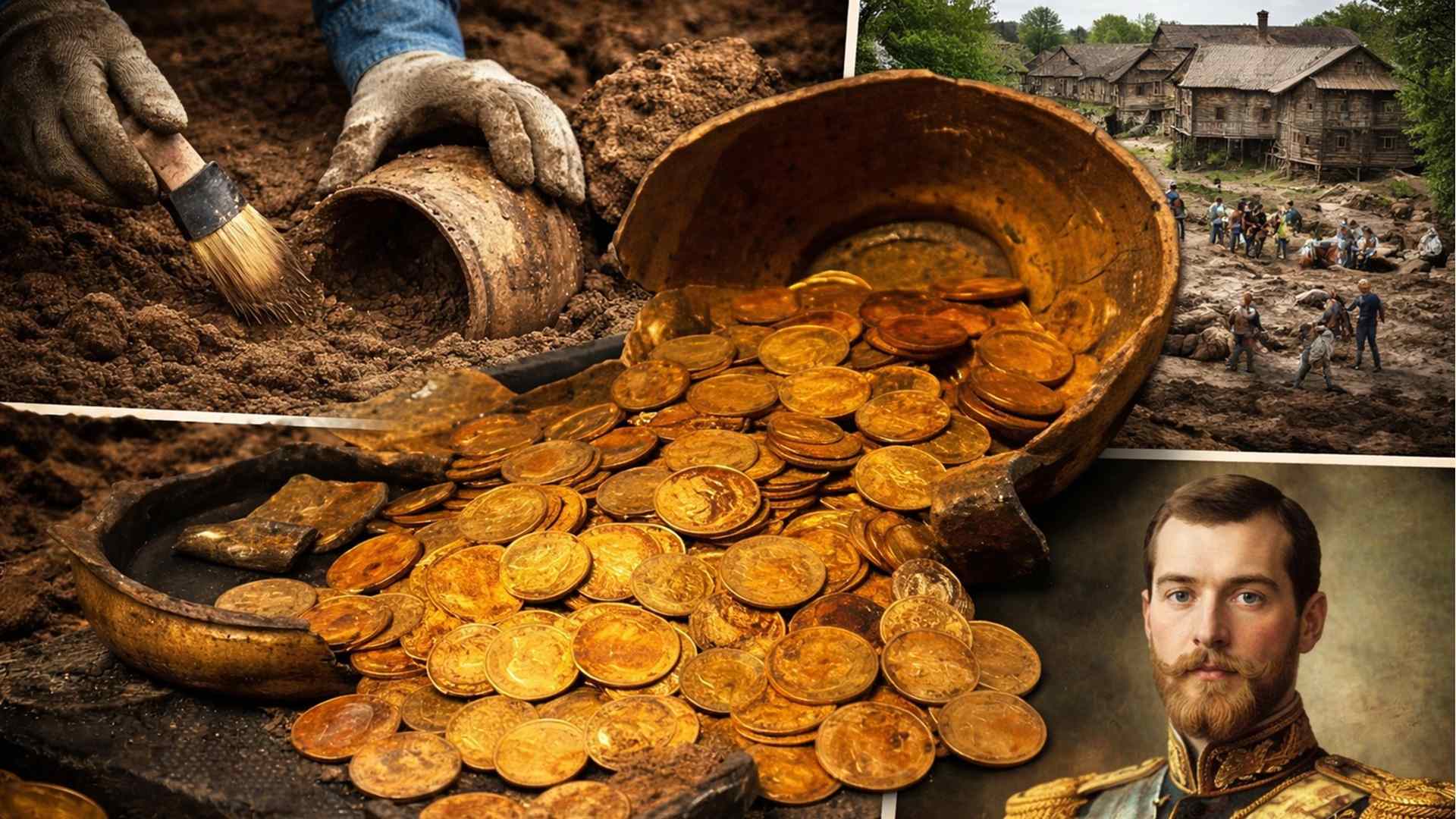 Tesouro com 409 moedas de ouro da Revolução Russa é descoberto sob casa histórica em Torzhok após escavação arqueológica em 2025.