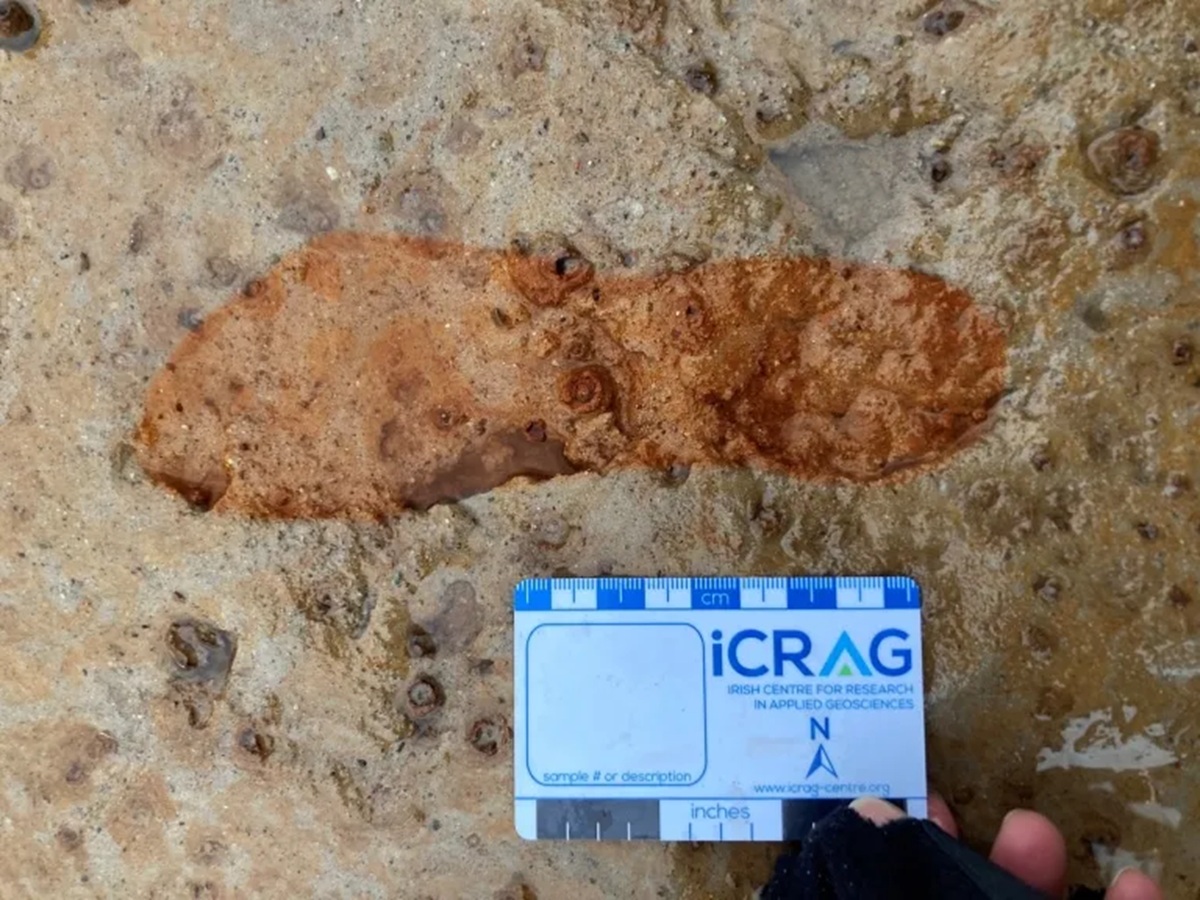 Tempestade revela pegadas de cerca de 2.000 anos na Baía de Lunan, na Escócia, registradas por arqueólogos antes de desaparecerem com as ondas.