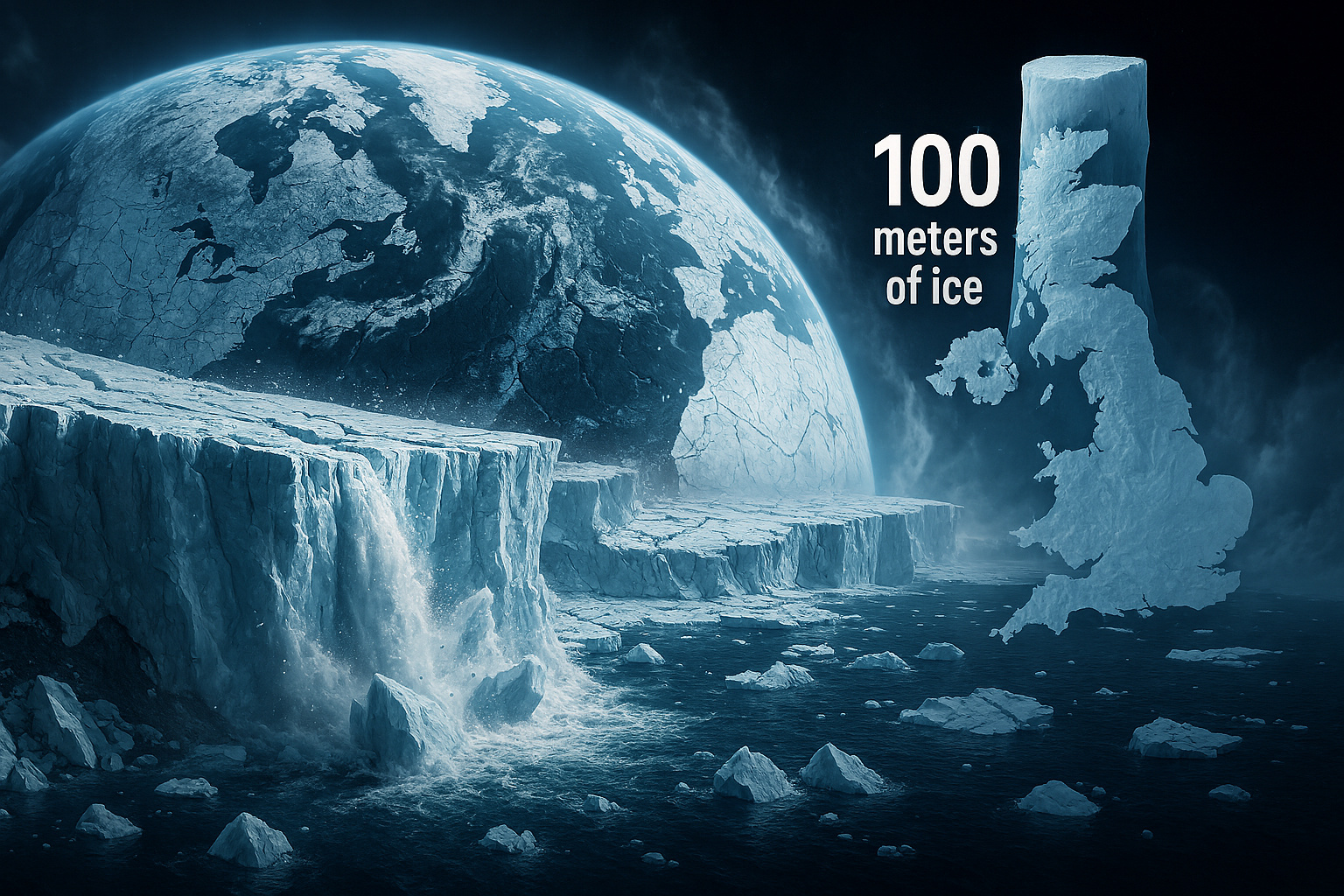 Estudo britânico revela que a Terra perdeu 28 trilhões de toneladas de gelo entre 1994 e 2017, com o ritmo de degelo acelerando 57% e chegando a 1,2 trilhão de toneladas por ano, volume suficiente para cobrir todo o Reino Unido com 100 metros de gelo