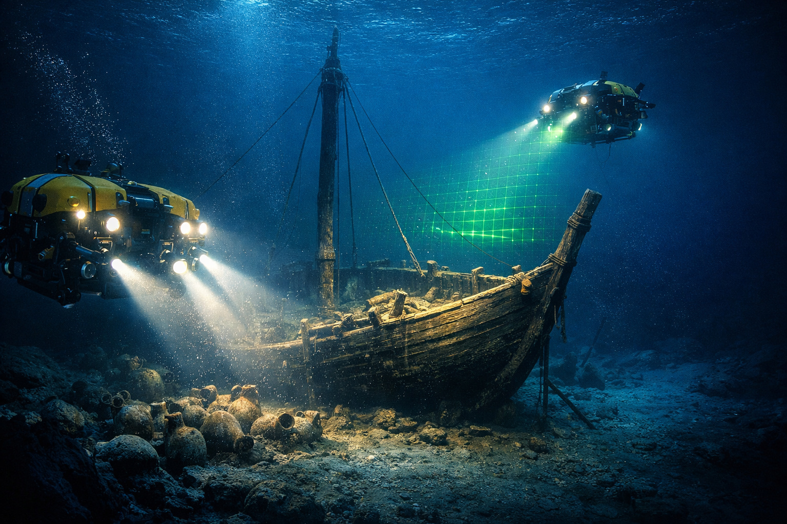 Robôs subaquáticos mapeiam 2 mil quilômetros quadrados do fundo do Mar Negro e descobrem 65 naufrágios em 2.200 metros de profundidade, datados de 3.300 anos antes de Cristo, da Idade do Bronze ao século 19, perfeitamente preservados por condições anóxicas e revelam detalhes da construção naval impossíveis de encontrar em outros lugares do mundo no