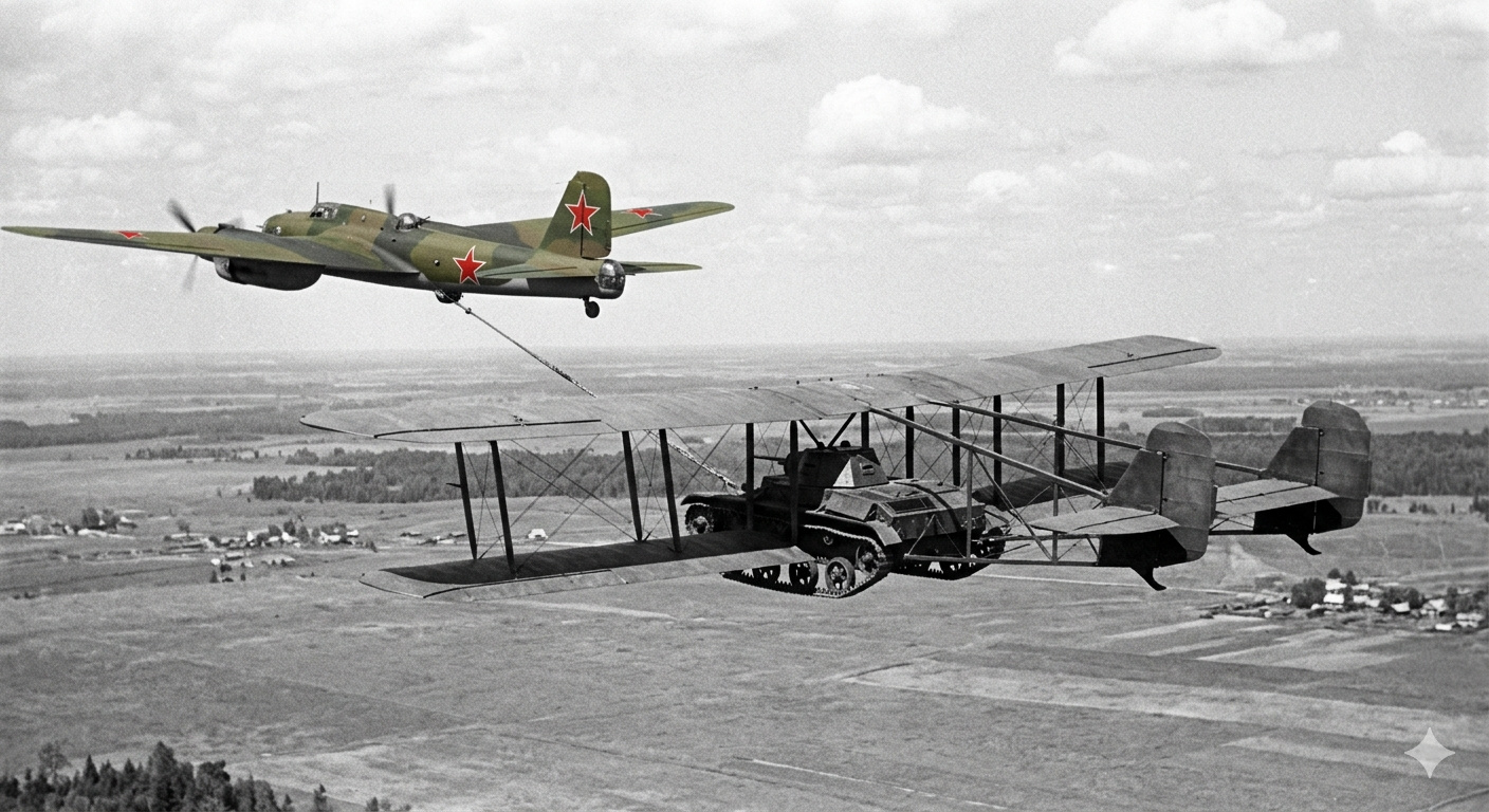 Rebocado por um bombardeiro e equipado com asas gigantes descartáveis, o A-40 “tanque voador” soviético tentou transformar um T-60 em planador de combate capaz de pousar direto no campo de batalha, um experimento da Segunda Guerra que parecia impossível, mas chegou a voar