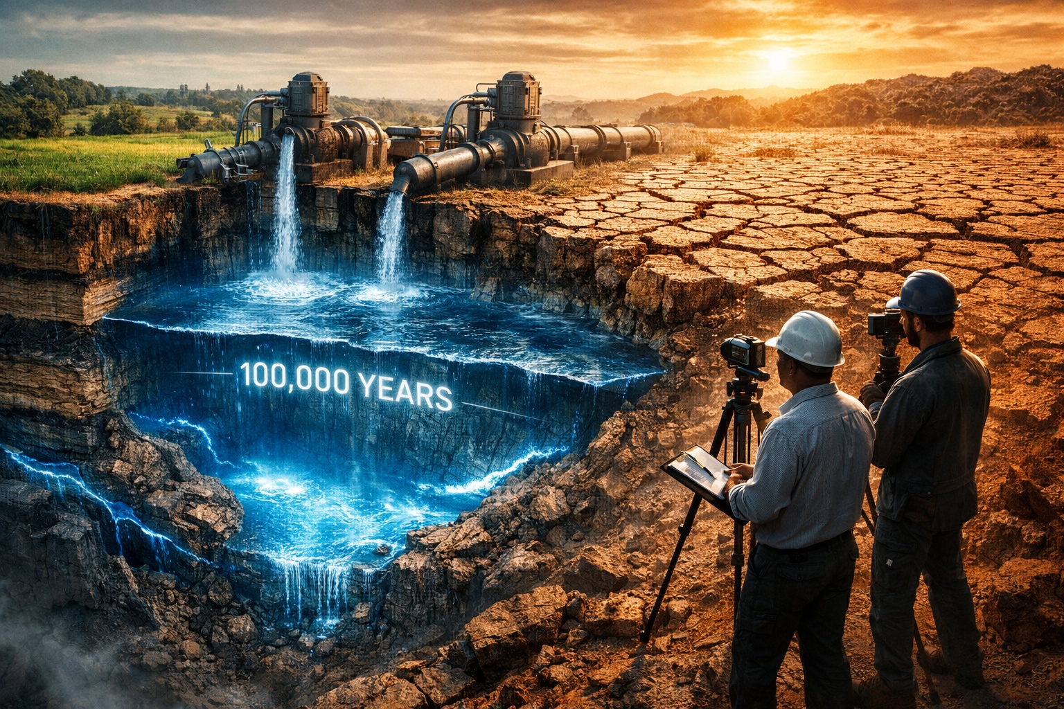 Hidrogeólogos documentam que a humanidade bombeia água subterrânea entre 10 e 80 vezes mais rápido do que a natureza consegue repor e que parte desse volume levou mais de 100 mil anos para se acumular no subsolo