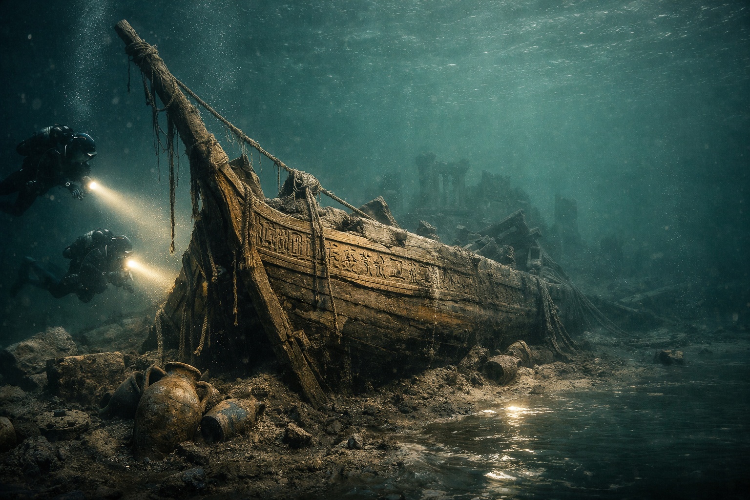 A mesma equipe que encontrou o Titanic localizou no fundo do porto de Alexandria, a apenas 7 metros de profundidade, uma embarcação real egípcia de 2.000 anos soterrada sob lama e os arqueólogos acreditam que ela pode ser a chave para descobrir o túmulo desaparecido de Cleópatra