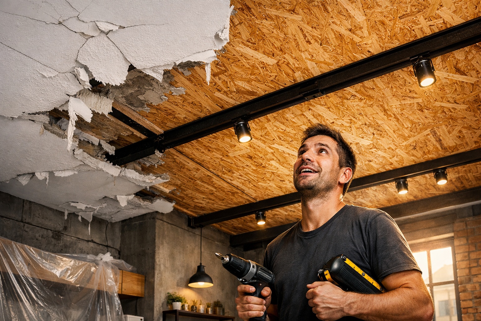 Adeus forro de gesso de R$ 120 o m²: morador instala OSB aparente por cerca de R$ 45 o m², elimina massa corrida, dispensa pintura e adota acabamento industrial que virou tendência