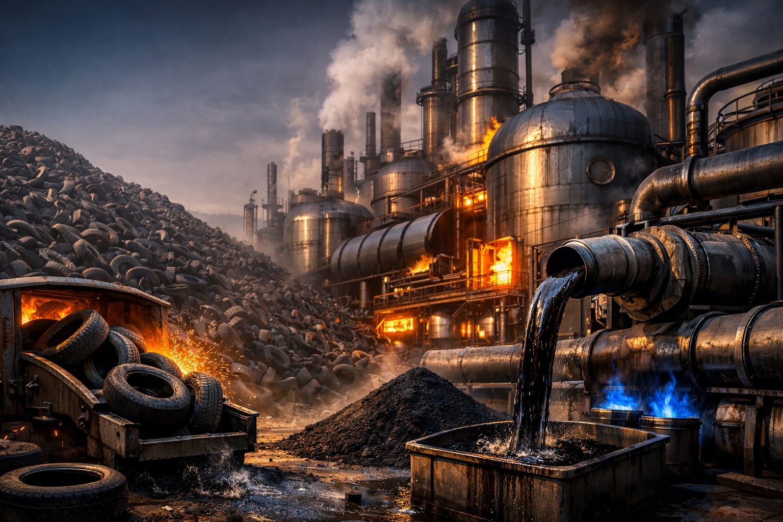 Enquanto 450 mil toneladas de pneus inservíveis são descartadas por ano no Brasil e cada unidade pode levar até 700 anos para se decompor, empresa em Alagoas processa 3.000 pneus por dia por pirólise sem oxigênio e transforma borracha em óleo industrial, carbono negro e gás combustível