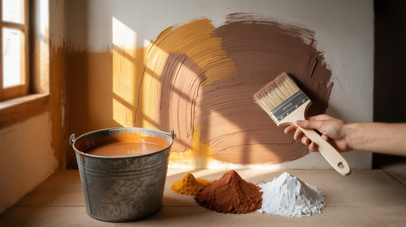 Tinta feita com barro, cal e pigmentos minerais reveste paredes internas sem cheiro químico, sem tinta industrializada e sem nenhum centavo gasto em loja — porque a receita tem 5.000 anos e ainda funciona